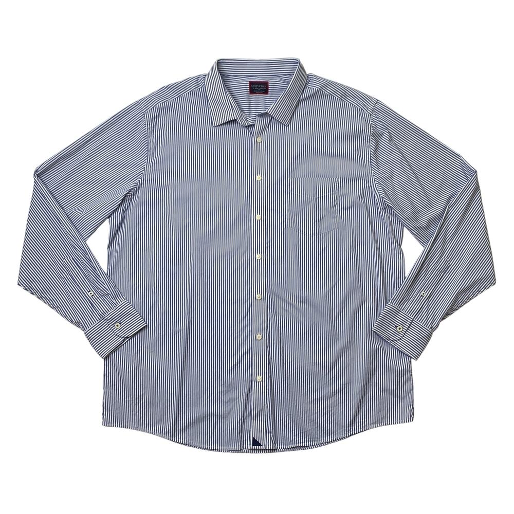 Untuckit Shirt Mens 3XLT Tall White Blue Terzolo Slim Fit Striped Nylon
